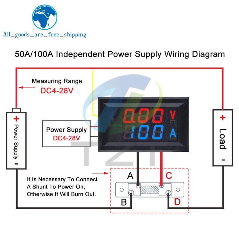 DC 6-120V 50A 100A Voltmeter Ammeter LED Amp voltmeter Digital Volt Meter  Gauge voltmeter ampermetr 12V With Shunt - AliExpress