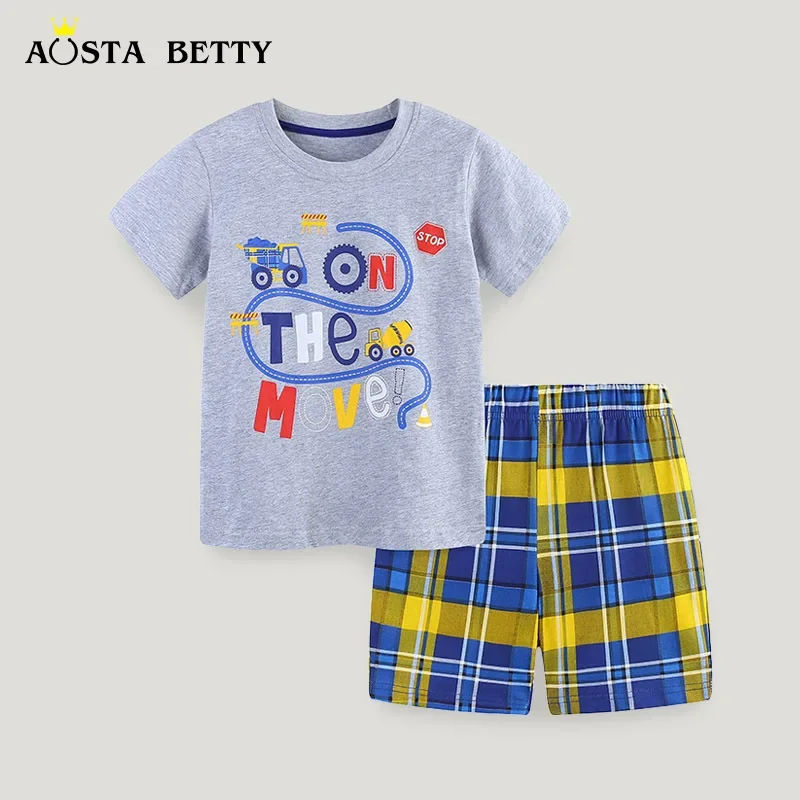 

Детский летний комплект из двух предметов для мальчиков в европейском и американском стиле, трикотажные хлопковые шорты с круглым вырезом для маленьких детей