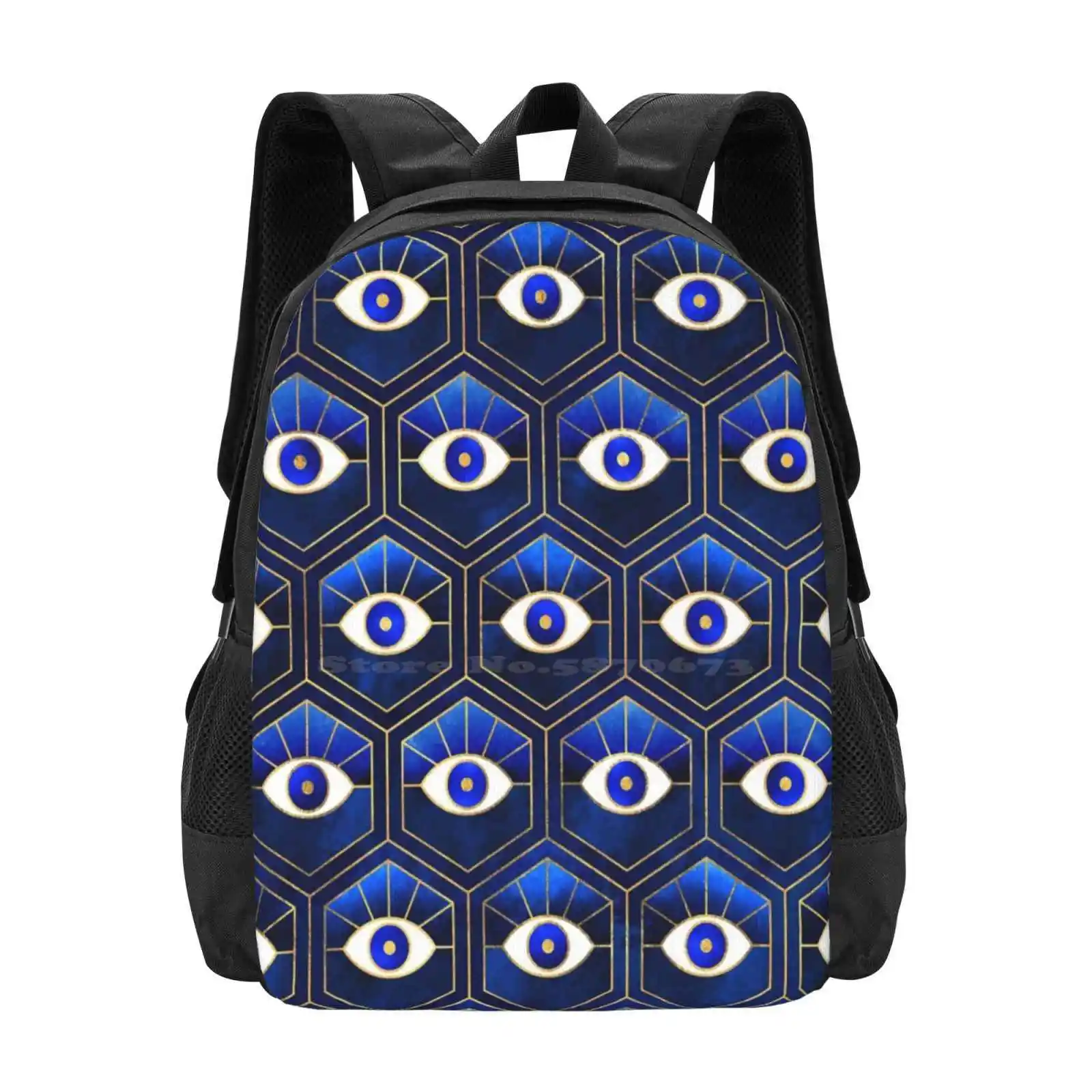 

Лидер продаж, рюкзак Eyes-Blue, модные сумки, графический абстрактный узор, синие геометрические глаза, глянцевые шестигранные золотистые