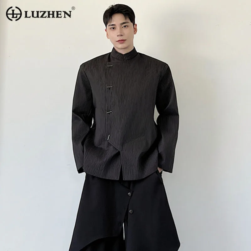 

LUZHEN 2024 New Chinese Style Thin Padded Coat Trendy Men Asymmetric Stripe Pleated Casual Jacket Fashion Spring Elegant 0e8d93