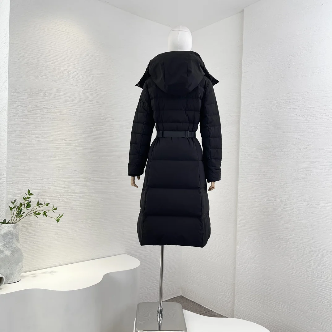High Quality Black Hooded Long Sleeve Midi Down Jacket