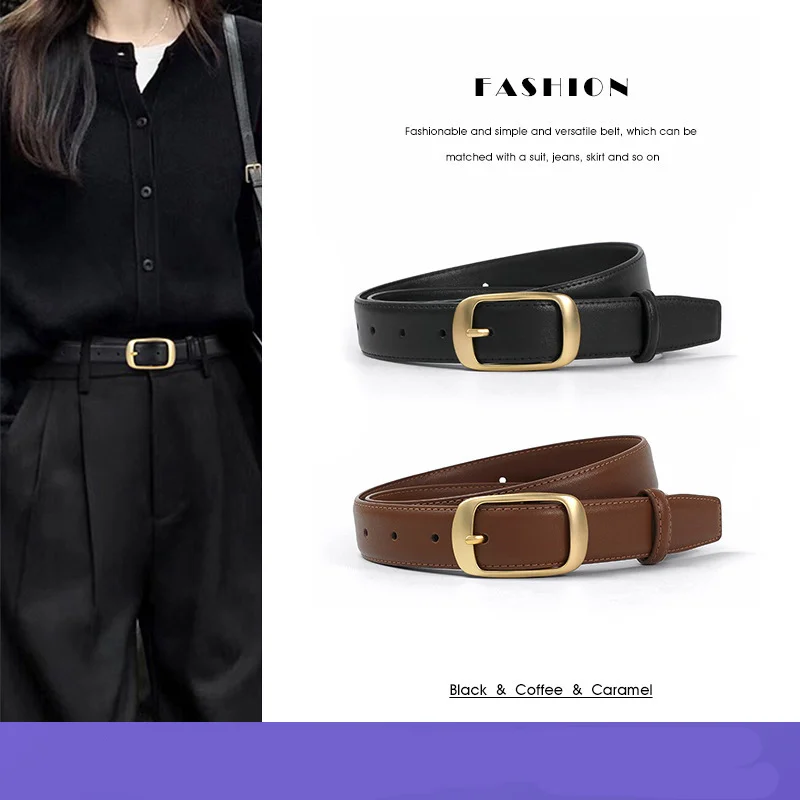 2024 europäischen und Amerikanischen Neue Mode Lässig Vielseitig Jeans Zwei Schicht Rindsleder frauen Einfarbig Gürtel Gürtel Minimalistischen Stil_voghion.com