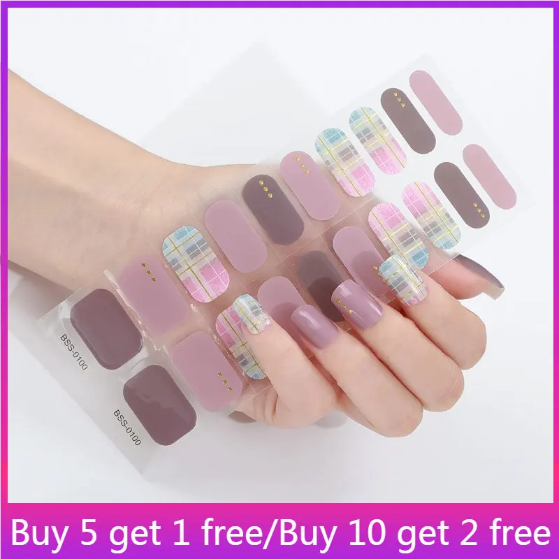 1 Sheet Semi Cured Gel Nail Stickers Set for UV Lamp Korean Nail Decorations 3D Bronzing