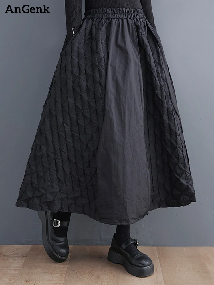 Black Vintage High Waist Patchwork Plaid Skirt Women New Plus Size ...