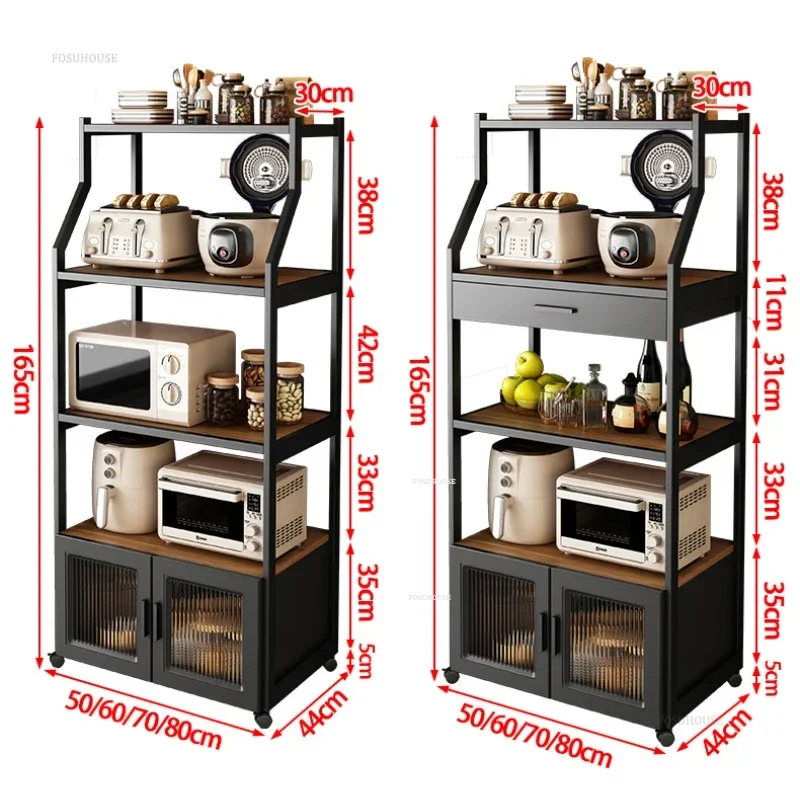 Multifunctional Storage Kitchen CabinetsMulti-layer Kitchen Shelves with Doors Floor Microwave Oven Storage Cabinet Furniture m 6
