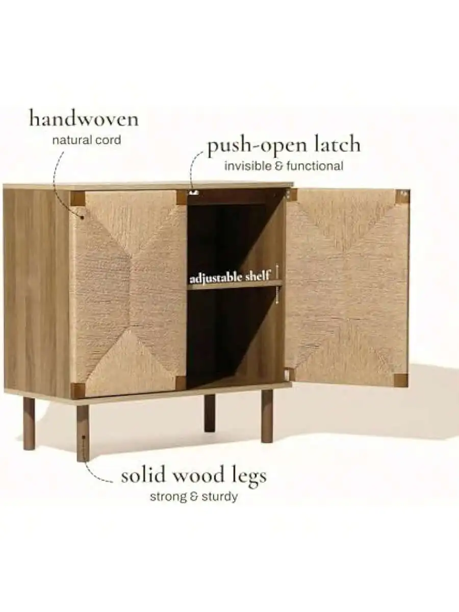 LuxenHome 31" Sideboard Buffet Cabinet with Storage Seagrass Boho Accent Cabinet Mid Century Modern Small Sideboard Stor 5
