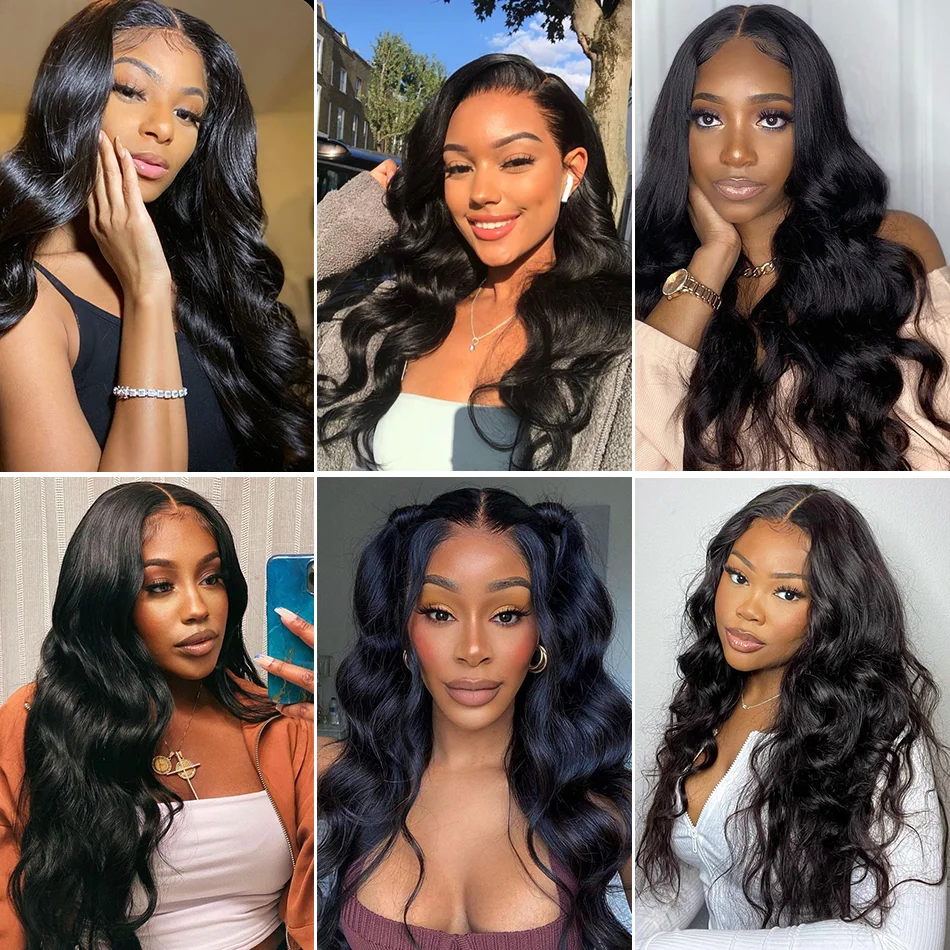Human Hair Wig Synthetic Wig 13x6 Body Wave Lace Front Wig 30 inch 180% Density Glueless 13X4 Lace Front Wig Human Hair Pre Plucked HD Frontal