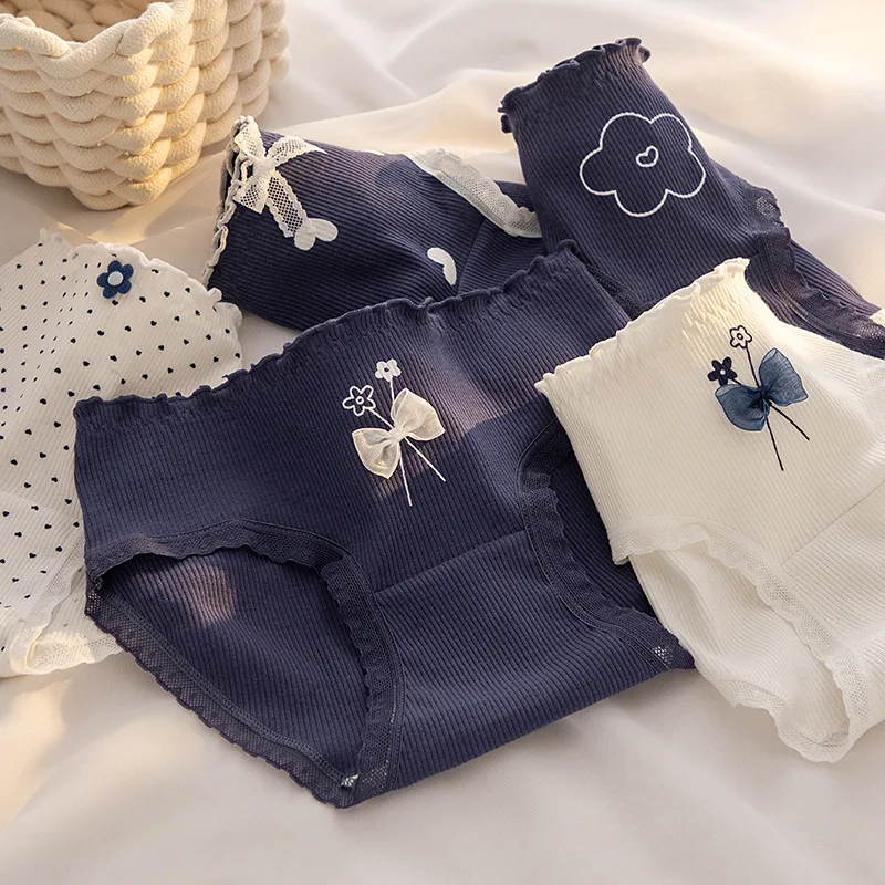 

Cotton Panties Floral Female Women's Underwear Girl Cute Briefs Mid Waist Breathable Seamless Underpants 5Pcs/Set Sexy Lingerie