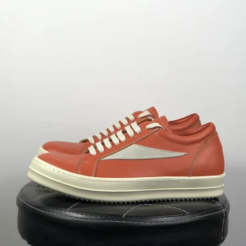 Men Casual Shoes Genuine Leather Lace Up Women Luxury Sneakers High Street Autumn Flats Black White Platform Designer Shoes