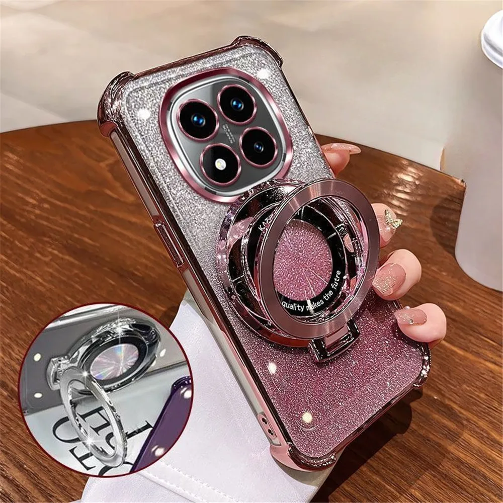 Luxury Plating Glitter Stand Phone Case with Shockproof Four-Corner Soft Cover