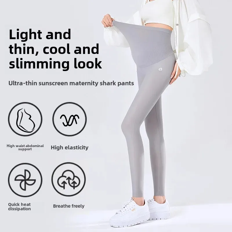 High Waist Maternity Leggings Thin High Elasticity Summer Spring Outerwear Shark Pregnant Women Pants Comfortable Bump Support