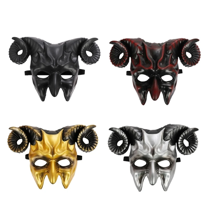 

Halloween Devil Mask Horror Half Face Mask Scary 3D Ox Horn Mask Halloween Cosplay Costume Masquerade Mask One Size T8NB