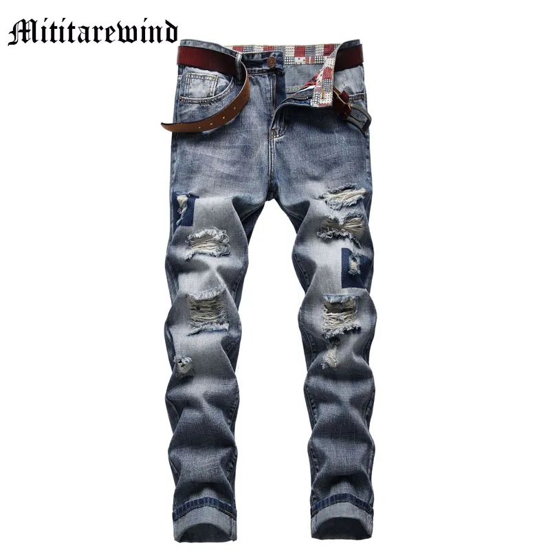 

New Arrival Vintage Jeans Casual Ripped High Street Straight Pants Distressed Wash Youth Hip Hop Daily Versatily Retro Male