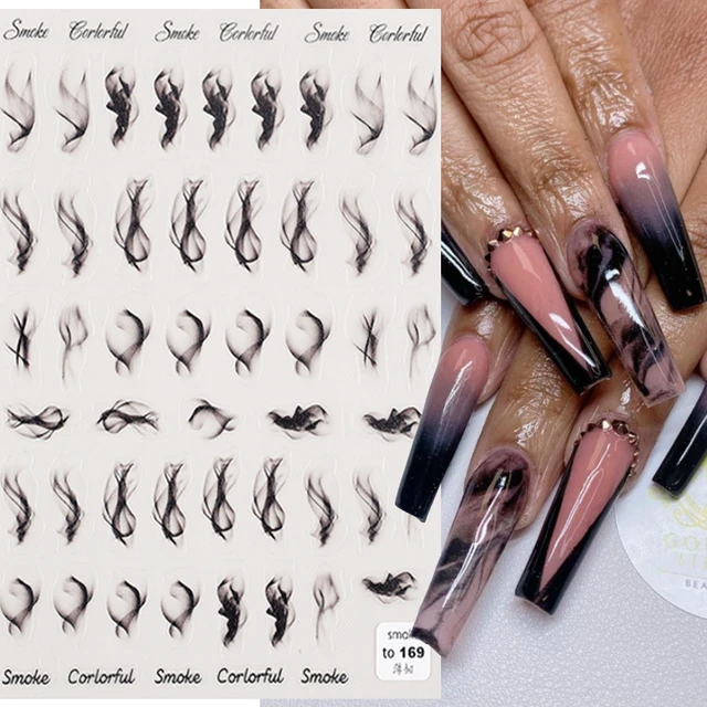 Mystical Smoke Swirls Medium Almond Black and Grey Press On Nail Set w –  RainyRoses