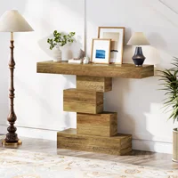 Tribesigns Table console de ferme de 42,5 pouces, table de canapé étroite en bois derrière le canapé avec base géométrique, accent d'entrée industrielle Ta 6