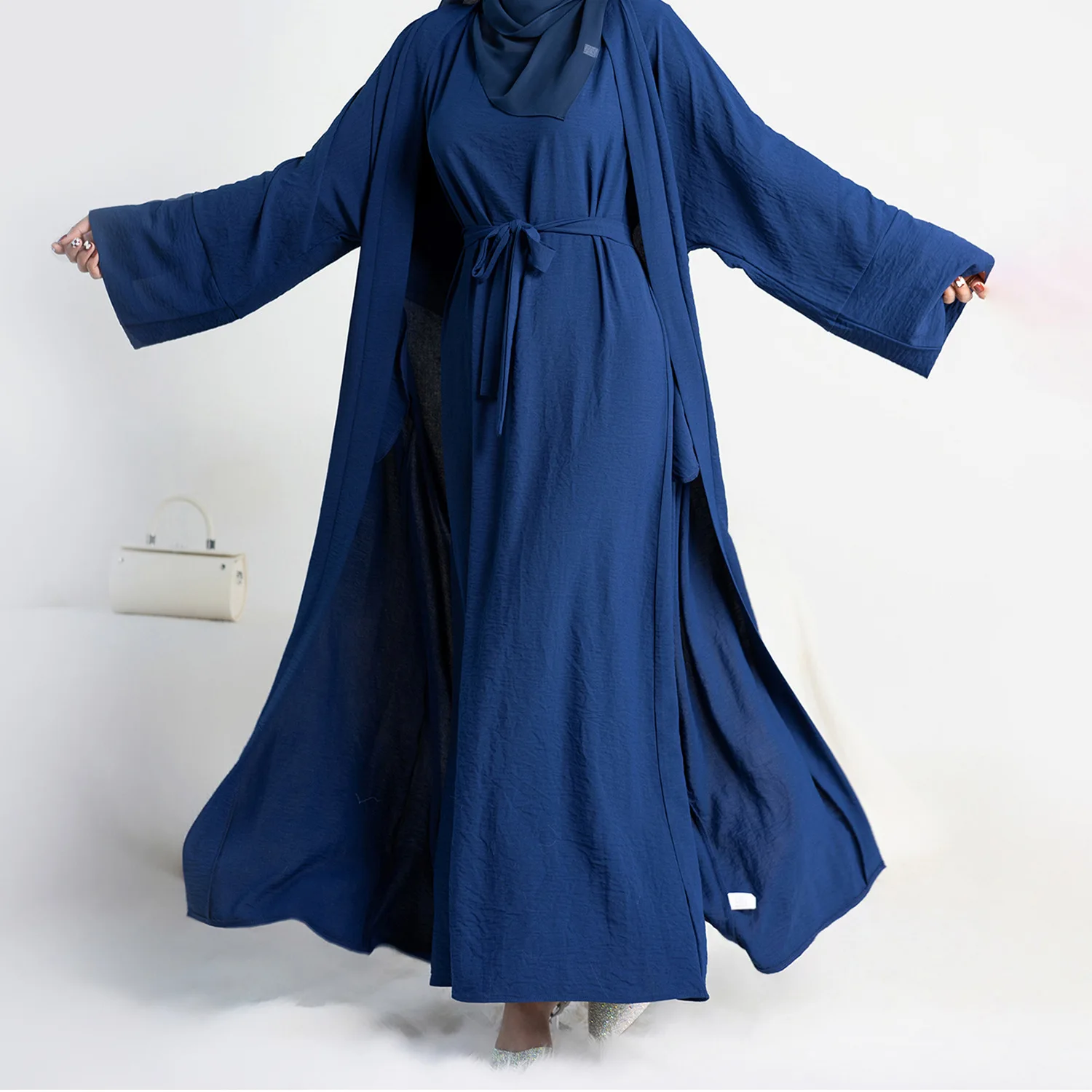Ramadan Eid Djellaba Suits Abaya Dubai Two pieces Muslim Sets Dress Abaya Dubai Turkey Muslim Islam Abayas With Belt WY604