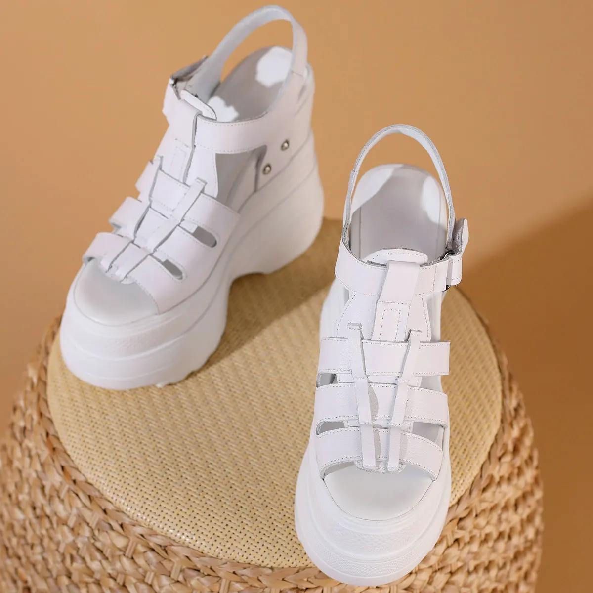 Platform Pumps Plus Size Shoes Women Genuine Leather Wedges High Heel Gladiator Sandals Female Summer Casual Shoe Big Size Shoes