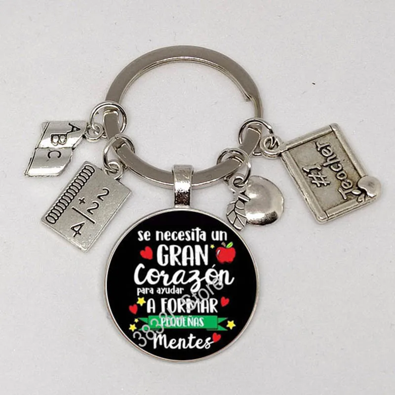 2024 New Teacher Keychain Thank You Teacher Text Keychain Pendant Glass Crystal Pendant Key Ring Car Keychain for Teacher Teache