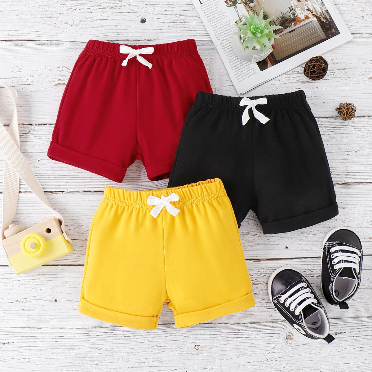 PatPat Baby Boy/Girl Solid Elasticized Waist Shorts cotton shorts,casual shorts