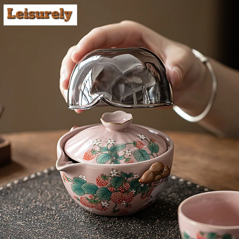 Cream Ru Kiln Porcelain Quick Guest Tea Set Kit Handmade 1 Pot 2 Cups Tea Maker Portable Travel Tea Services Bags Accessories