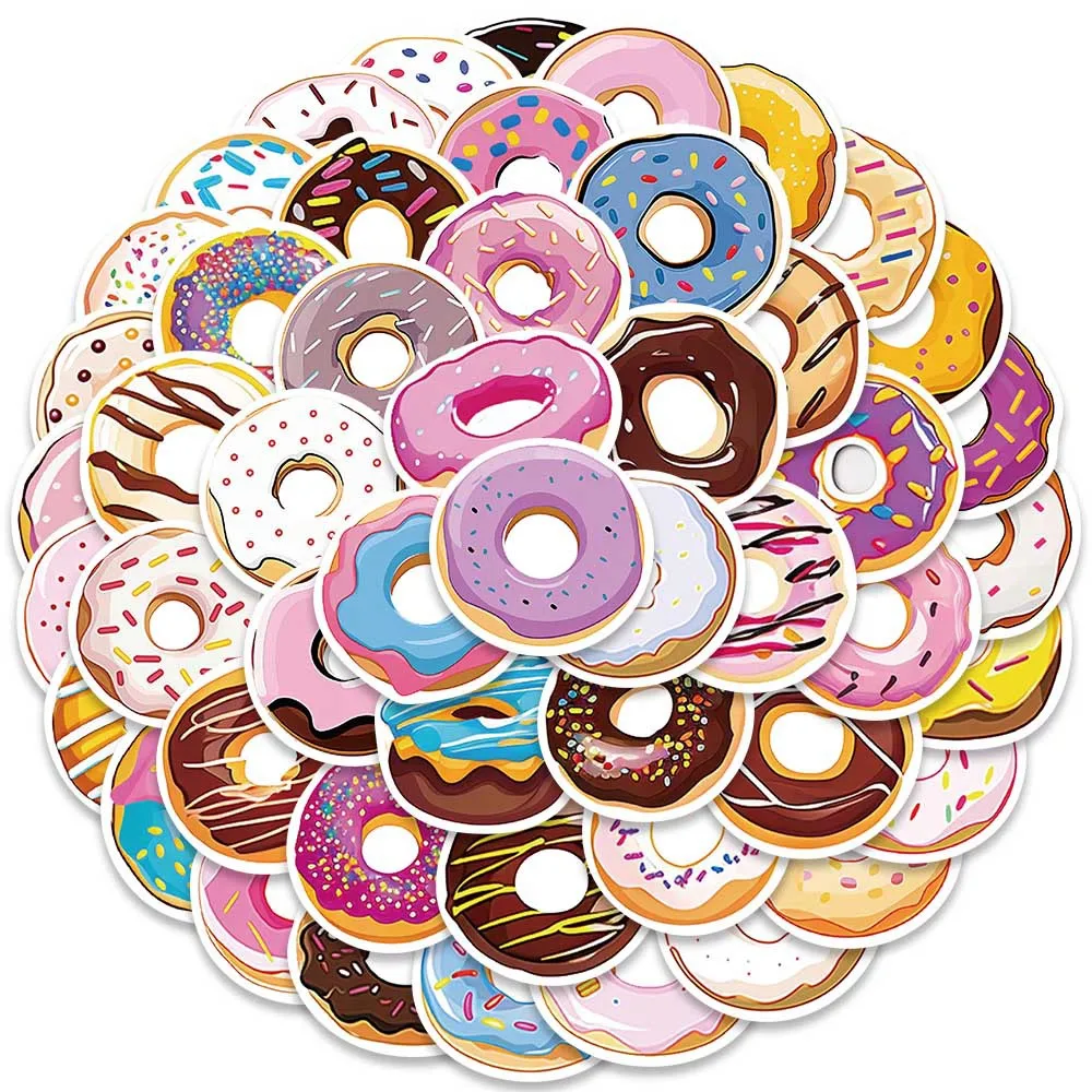 

50/100Pcs INS Cartoon Kawaii Cute Doughnut Stickers PVC Waterproof Stickers Decals For Kids Boys Girls Toys Gifts