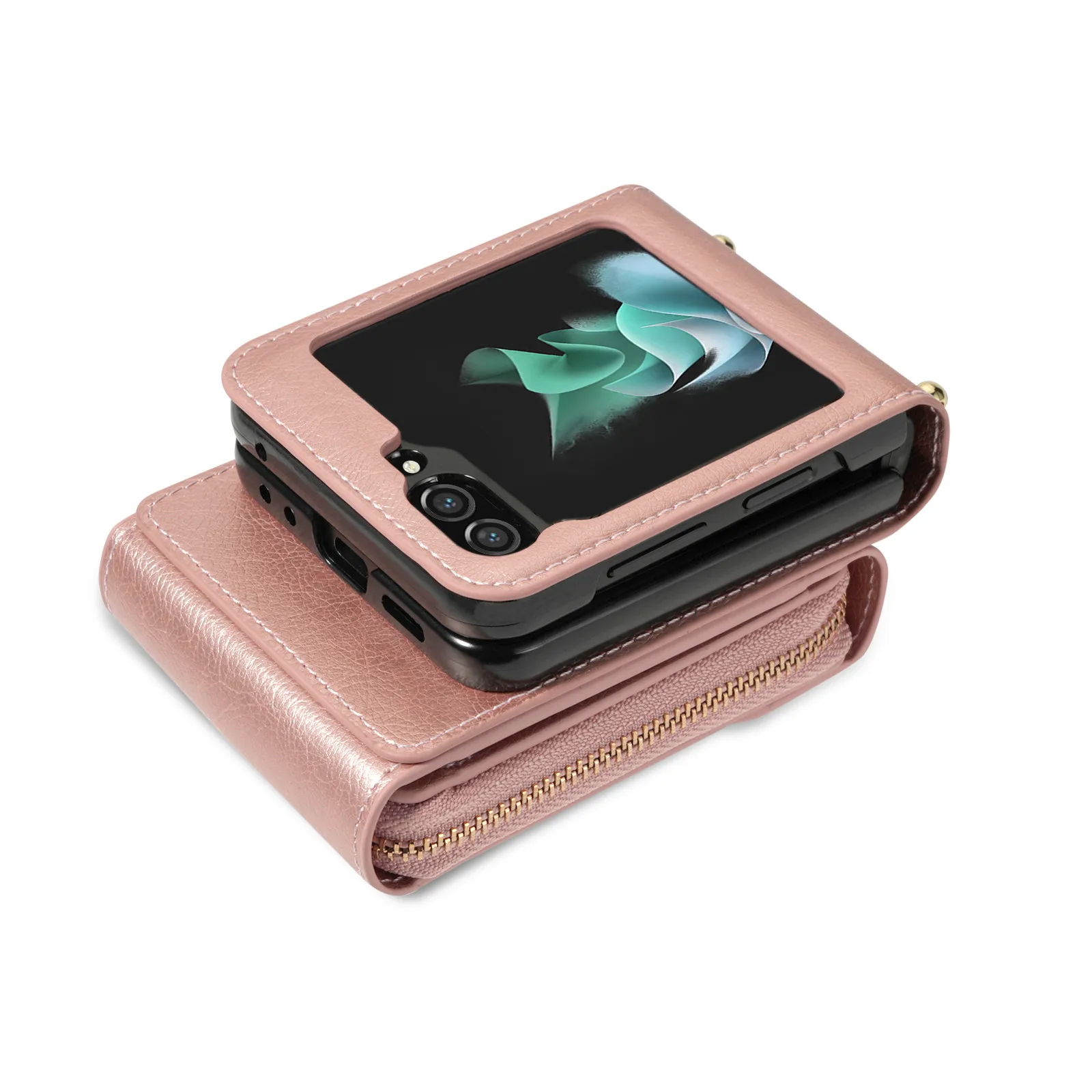 Elegant Crossbody Leather Wallet Case with Long Lanyard and Zipper Card Holder Purse Cover