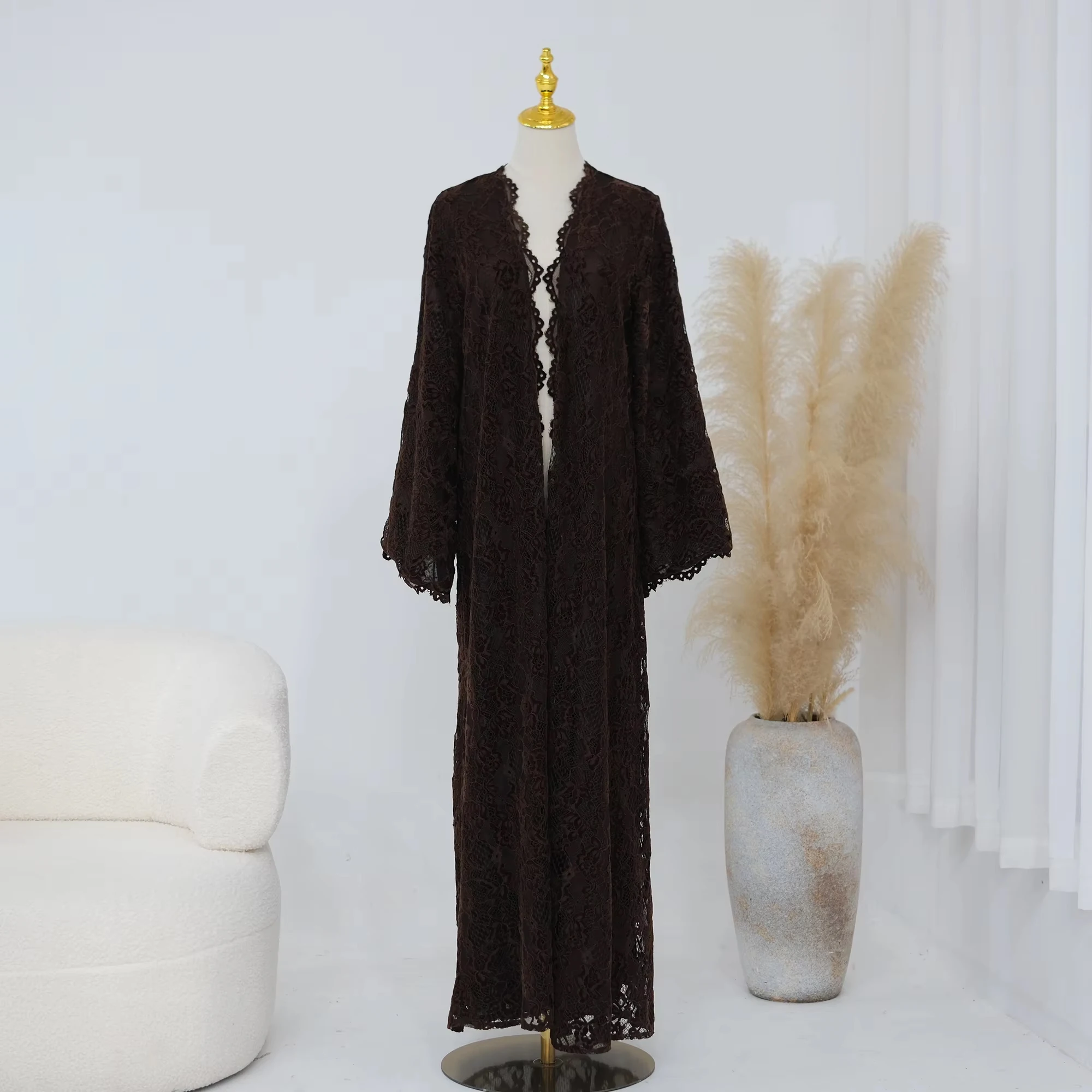 Zahraa 2026 Abaya Modest New Front Open Abaya Lace Abaya With Lining Women's Dresses Abaya Cardigan for Eid Ramadan 3