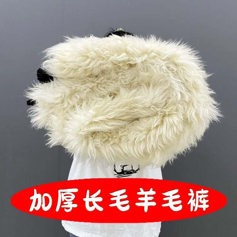High Waisted Woolen Pants Men Thickened Warm Winter Trousers Fur Lining Long Wool Outdoor Snow Men's Clothing Baggy Pants