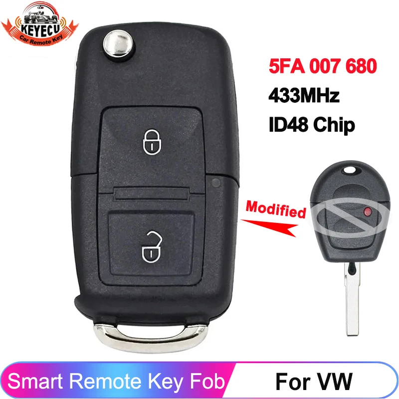 KEYECU 5FA 007 680/5FA 008 548 Verbesserter ID48-Chip 433 MHz Klappschlüssel-Fernbedienung für VW Bora Polo Toledo Seat Lbiza Cordoba Arosa Leon