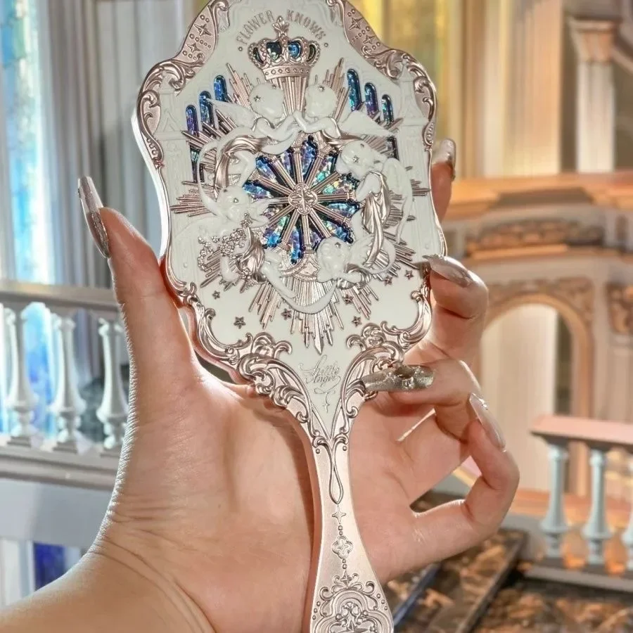 플라워 노우즈 리틀 엔젤 컬렉션 핸드 미러 3종류 정교한 레리프 메이크업 도구 핑크 블랙 화이트 합금 사출 성형