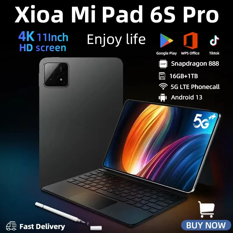 

2024 Global Version Xiao Pad 6S Pro Tablet PC Android 13 Snapdragon 888 10000mAh 11 inch 16GB+1024GB 5G HD 4K Screen WIFI Mi Tab