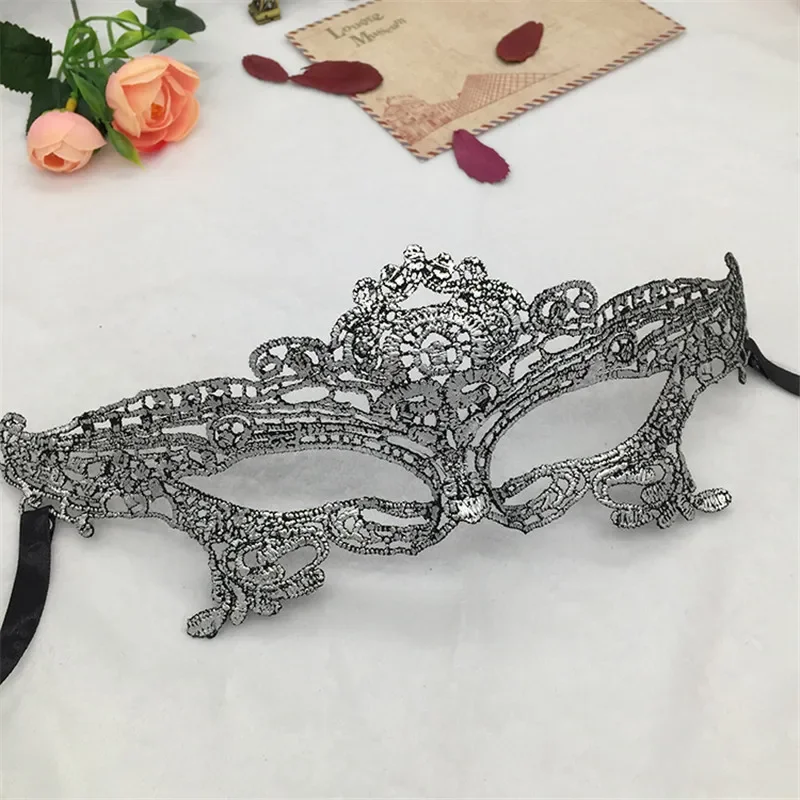 Ladies/Men's Sexy Lace Masquerade Mask For Carnival Halloween Christmas Half Face Ball Party Masks Cutout Eye Mask Silver Color halloween mask,party masks,masquerade mask,lace masquerade mask