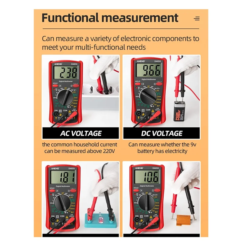 DM850 1999 카운트 디지털 멀티미터 전기 전문 자동 AC/DC 전압 테스터 디지털 멀티미터 오렌지