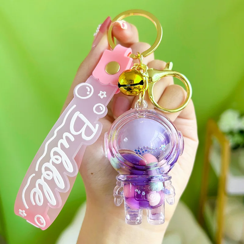 Creative Fashion Square Mysterious Space Accessories Quicksand Bottle Gifts  For Women Astronaut Jewelry Keychain Key Ring Bag Charm Pendant Decorations