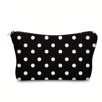 Borsa per il trucco chic in poliestere a pois Custodia cosmetica alla moda carina con cerniera, borsa da toilette regalo per organizer da viaggio portatile