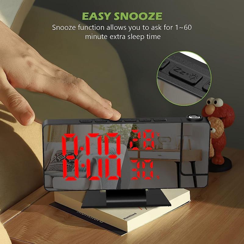 New LED Digital Alarm Clock Projection Clock With 180°Rotatable Projector Mirror Large Screen Projection Clock For Home Table