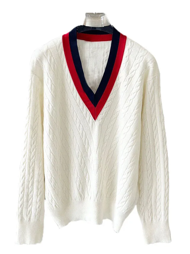 

Sweater jacket short loose version hit color splicing design warm and comfortable 2023 winter new 1109