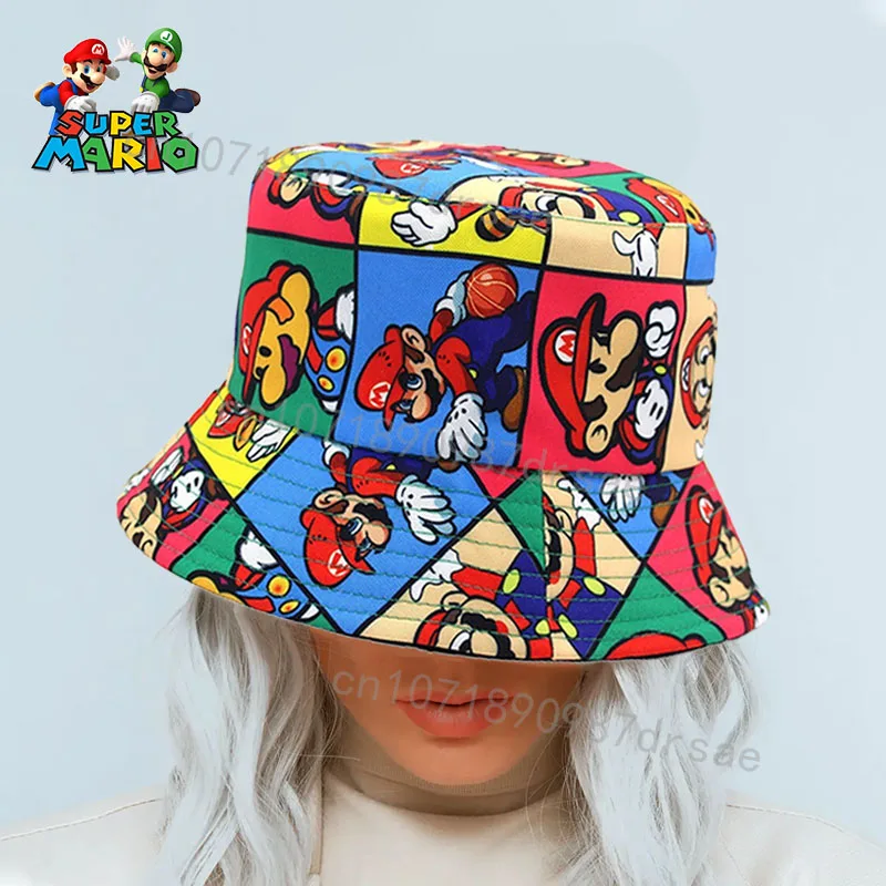 

Hot Selling Super Marios Print Fisherman Hat Anime Peripherals Luigi Yoshi Caps Cartoon Figures Sun Hat Children Birthday Gifts