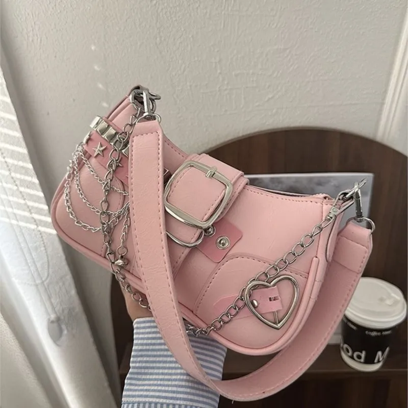 JIAERDI Harajuku Sweet Cool Pink Y2k Bag For Women High Street Chain Underarm Bag Summer Fairy Core Aesthetic Handbag 2025 New