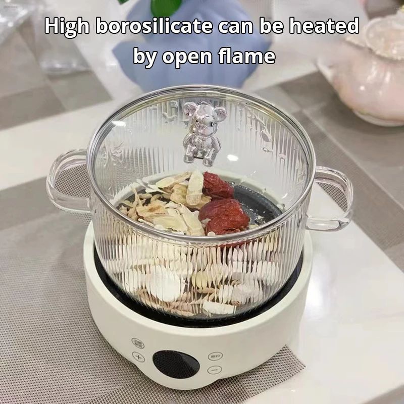 Household Heat-Resisting Glass Large Soup Bowl Salad Bowl with Lid Instant Noodle Can Directly Cook Binaural Glass Pot