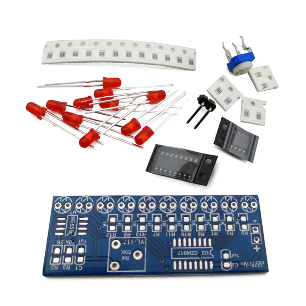 

NE555 CD4017 Scrolling Flowing Red Light Requires Self Assembly Great For SMD Soldering Practice