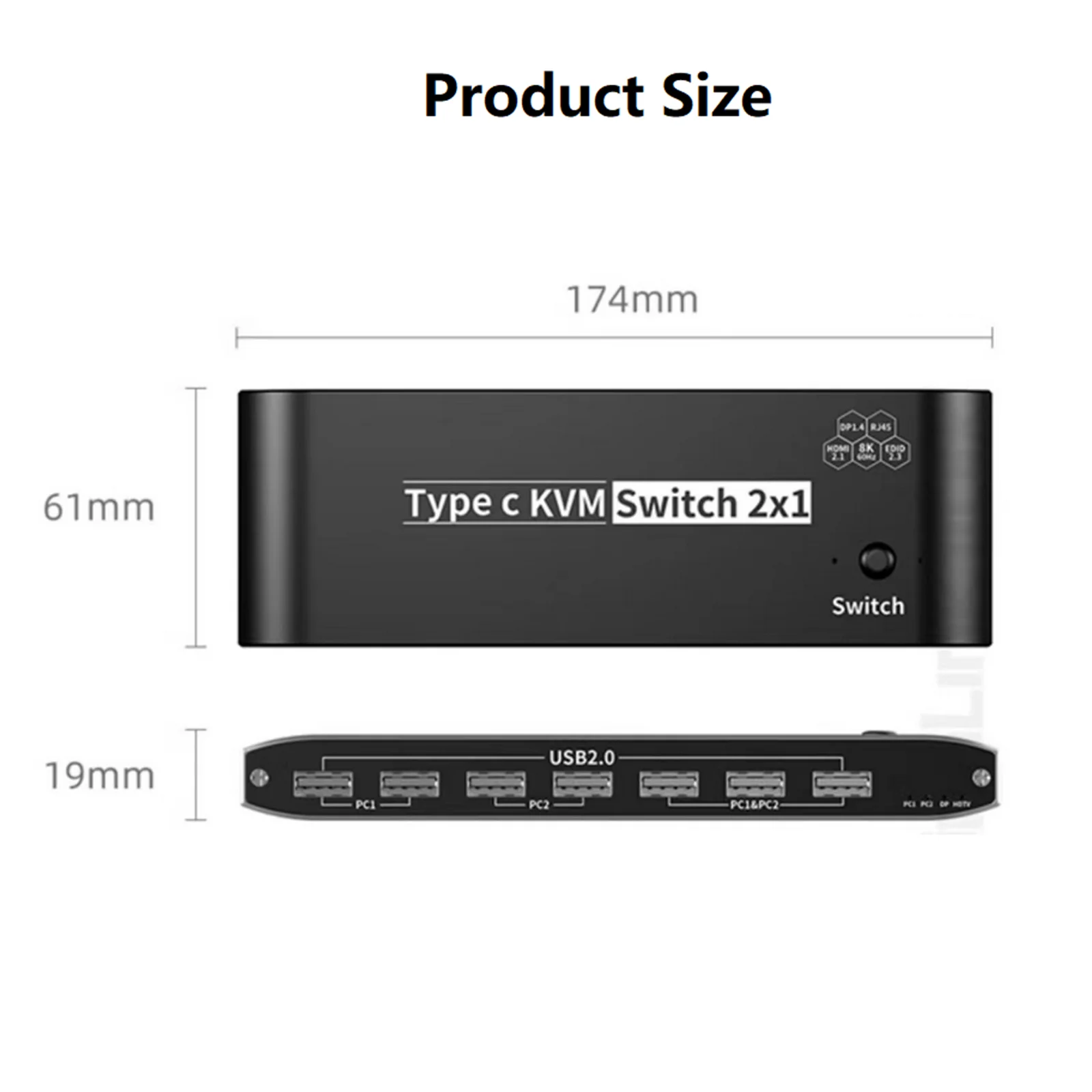 USB C KVM ġ, 2  1 , 2 ǻ 1 Ϳ, 2x1, 8K, RJ45, 100W PD 