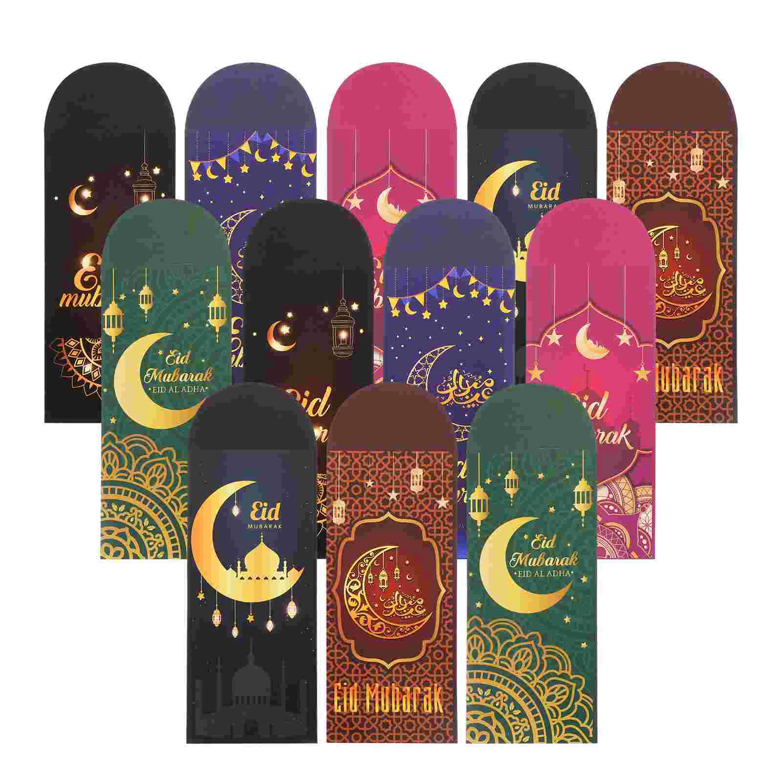 빨간 봉투 가방 Eid 종이 봉투, 이슬람 카드 무바라크 포장, 독특한 파티 필러, 선물 블랭크, 12 개