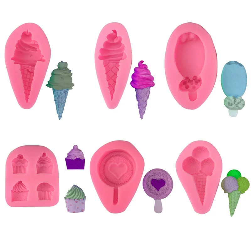 7 Models/Sweet Cone Ice Cream Shape Chocolate Fondant Moulds for Making Cakes Decoration Children's Complementary Baking Tools