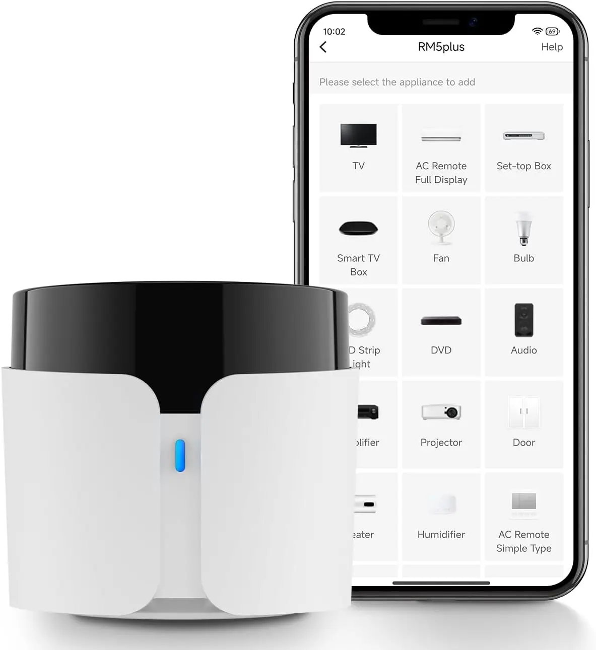 Broadlink RM5plus Universal Infrared Remote, Voice Control with Alexa & Google Home, Wi-Fi Smart Home Hub for TV, AC and Audio