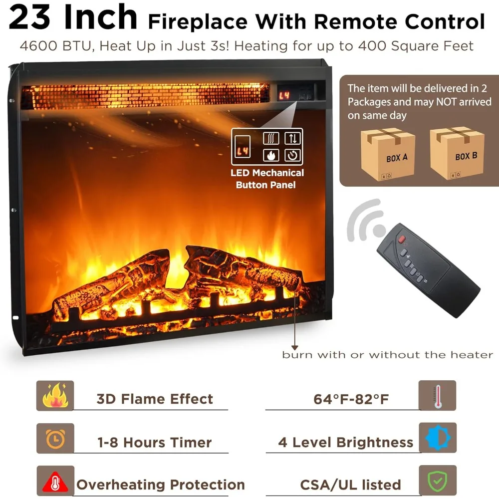 Fireplace TV Stand for 65+ Inch TV, 33" Tall Highboy Farmhouse Entertainment Center w/ 23'' Electric Fireplace, Rustic Media 2
