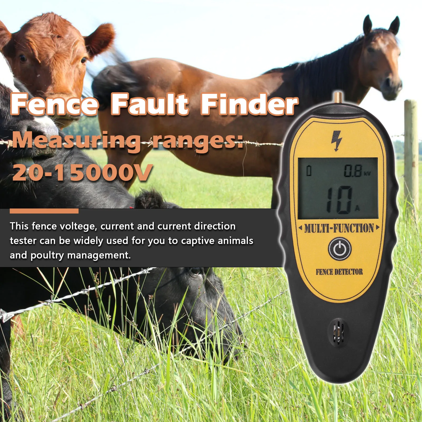 Ranch Fence Digital LCD Display Voltege Current Current Direction Tester Farm Electronic Fence Fault Finder Voltmeter 200-15000V