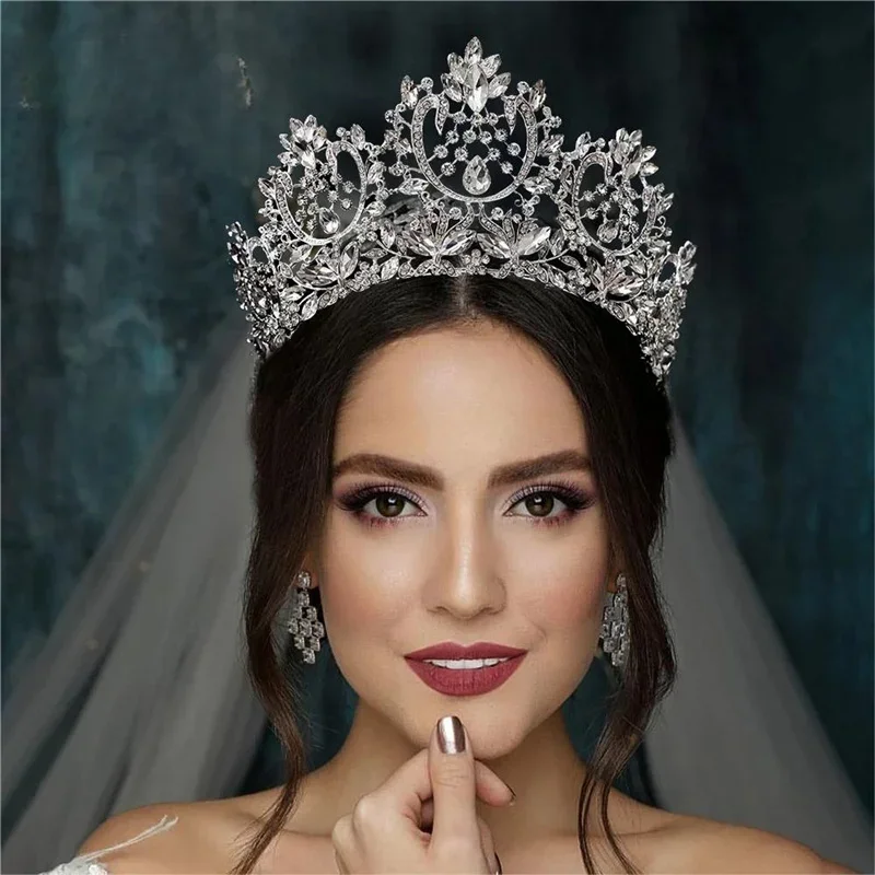 

A213 Zircon Wedding Round Crown Luxury Diadem Headband Rhinestone Headpiece Bridal Headwear King Tiaras Princess Hair Jewerly