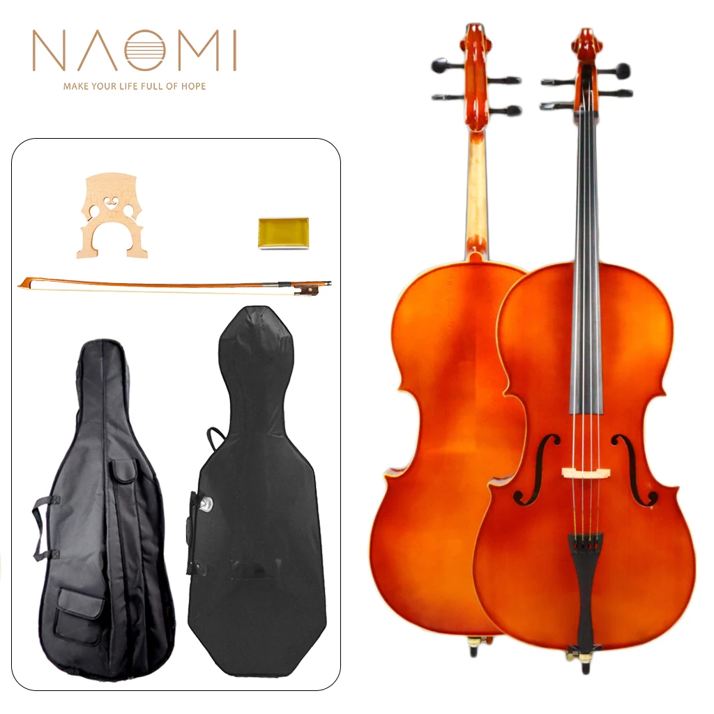 Violoncello Acustico Naomi 4/4 3/4 1/2 1/4 1/8 Bordo Superiore In Abete Rosso Bordo Posteriore In Acero Con Accessori Per Violoncello Completo Custodi
