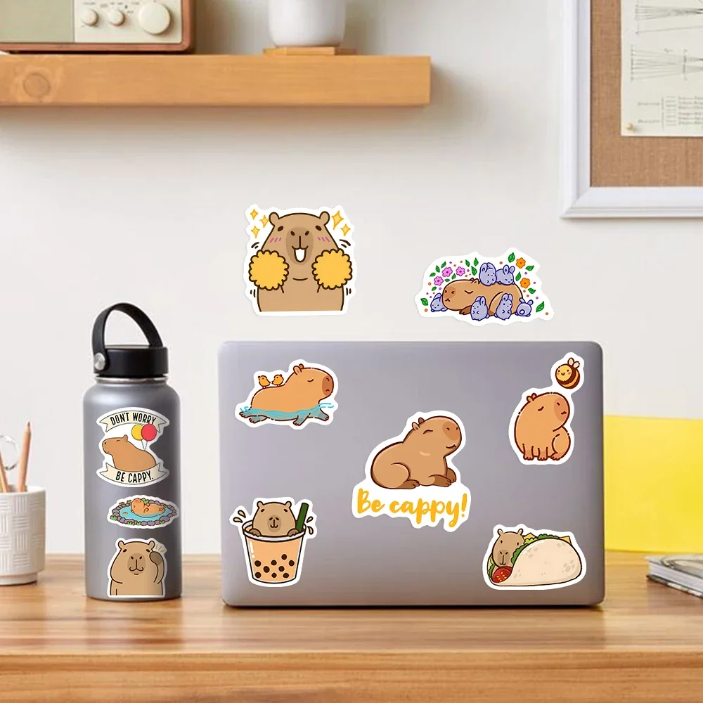 Kawaii Cute Capybara Stickers Funny Animal DIY Toy Gift  Decorative Decal for Phone Luggage Laptop Bottles Scrapbook Waterproof